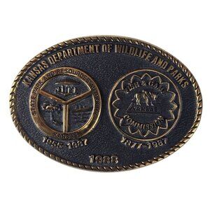 Kansas Department Of Wildlife and Parks Belt Buckle 1988 Fish Game KS Vintage